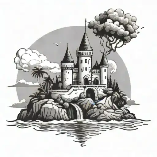 Small And Cute Castle On The Beach Or On The Sea