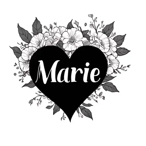 Name Marie With Heart Fine Line