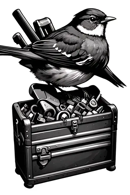 A Robin Bird Perched On Top Of A Vintage Filled Tool Box