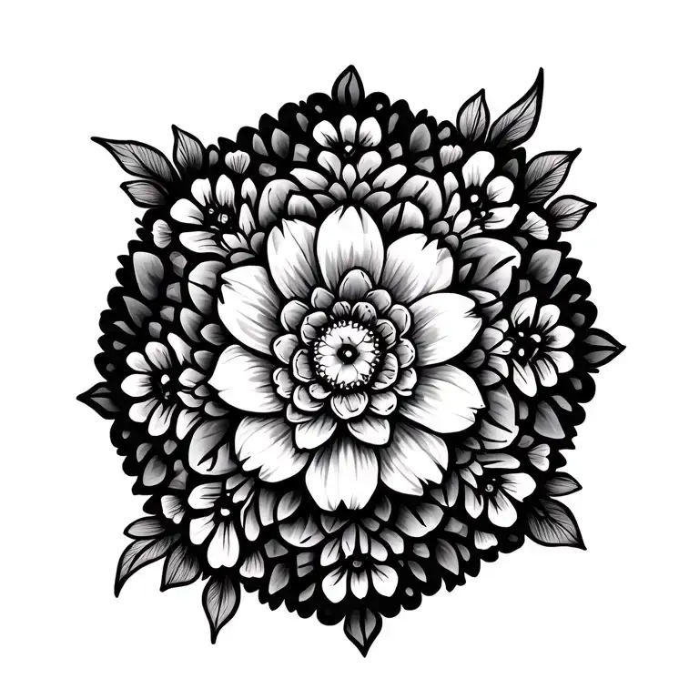 Flowers And Mandala Design Incorporating Elements