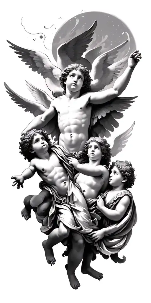 Greek Gods And Cherubs Flying