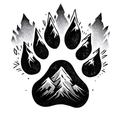 Small Tatoo With A Dog Paw Print In The Middle And Two Mountain Peaks On Each Side Of The Paw Print