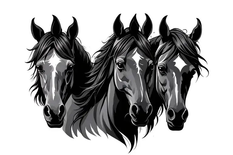 3 Cleveland Bay Horse Heads Celtic Tribal Feminine