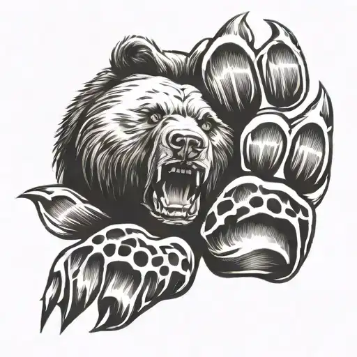 Bear Paw With Baby Footprint Intertwined