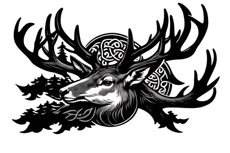 Celtic Deer Head With Trees