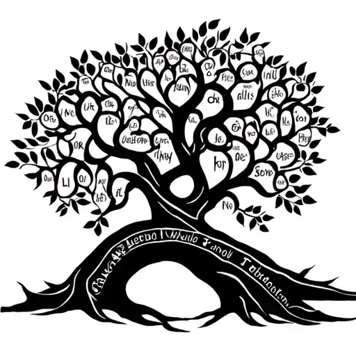 Family Tree With Names On Branch Intertwined