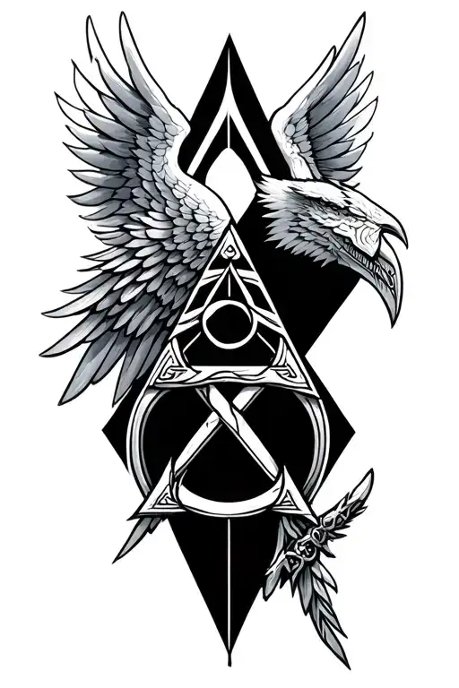 Norse Mythology Valkyrie Wings And Valknut Symbol Intertwined