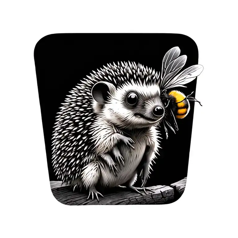 Hedgehog With Bumble Bee Perched