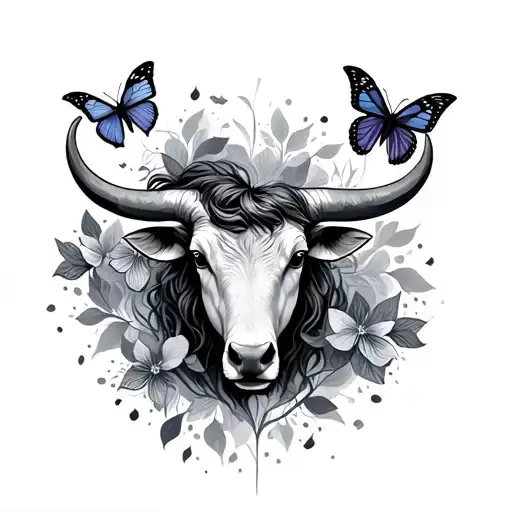 Taurus Symbol And Butterflies Flying