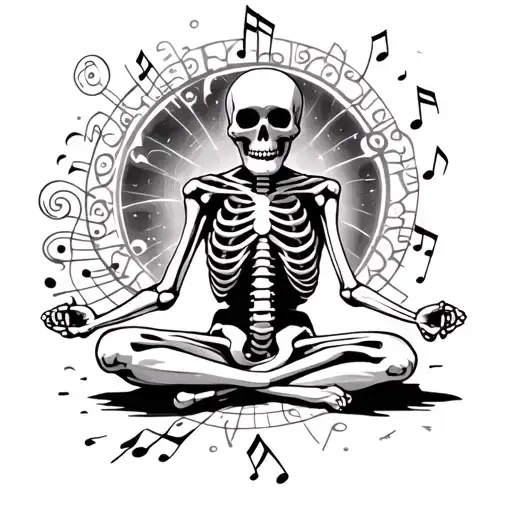 Skeleton Meditating Musical Notes Psychedelia