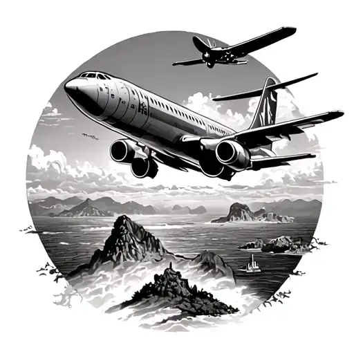 Airplane Fly Over An Island