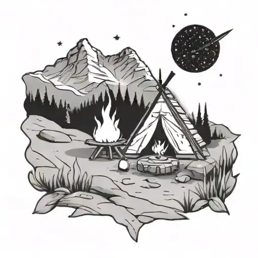 A Cozy Scene Of Cuddling By A Campfire Under The Stars With A Mountain Backdrop