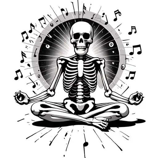 Skeleton Meditating Musical Notes Psychedelia Zen