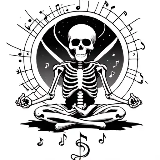 Skeleton Meditating Musical Notes Psychedelia Zen