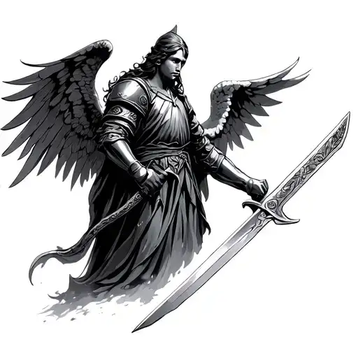 Angel Knight Holding A Sword