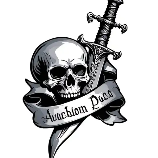 Dagger With Skulls And Banner Wrapped