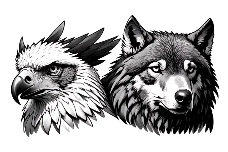 Eagle Sitting On Wolf's Shoulder