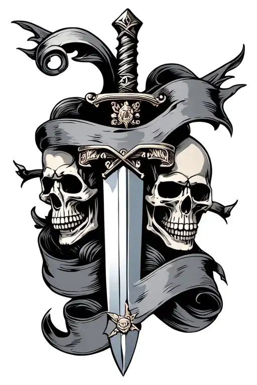 Dagger With Skulls And Banner Wrapped