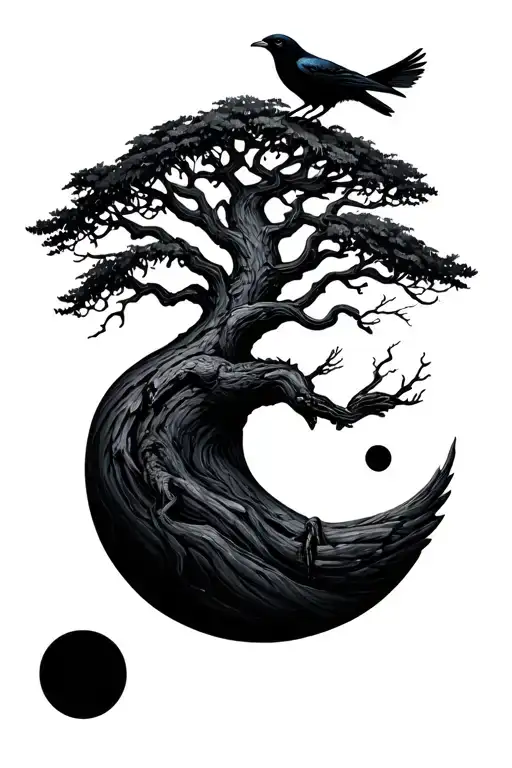 Semicolon Mixed With Tree And Crows