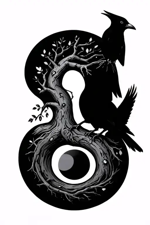 Semicolon Mixed With Tree And Crows