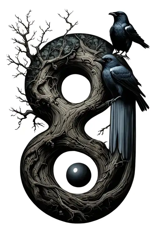 Semicolon Mixed With Tree And Crows