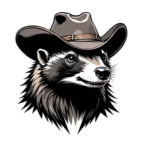 Cartoon Honey Badger Wearing Cowboy Hat