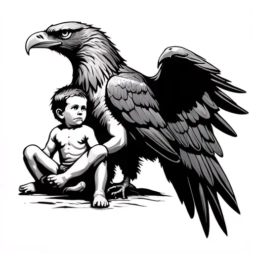 Eagle Guarding My Son Sitting