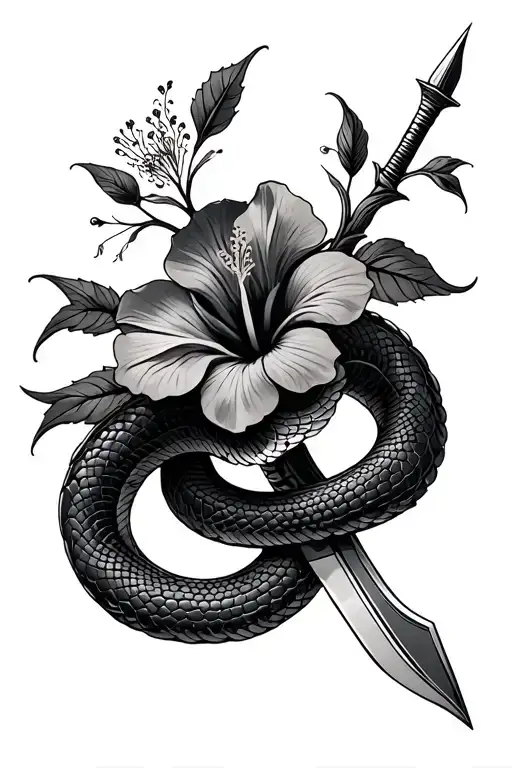 Coiled Snake Dagger Hibiscus Flower Intertwined