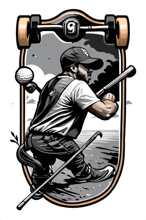 Skateboard And Golf Club