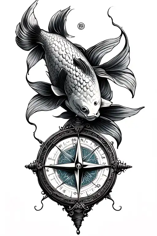 Compass With 2 Koi Fish