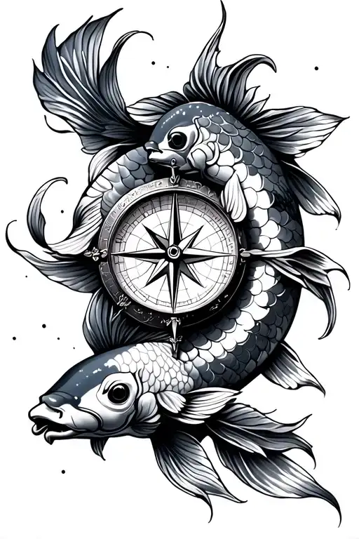 Compass With Two Koi Fishs