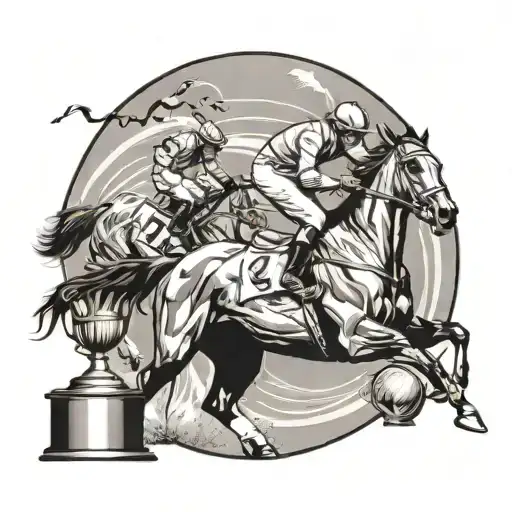 A Horse And Jockey Winning A Race With A Background Of Hra Trophies