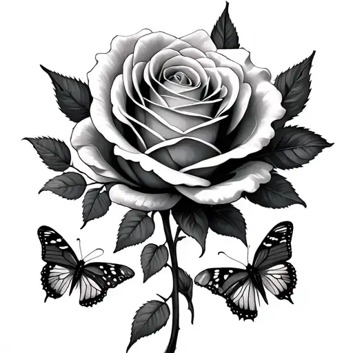 Small Rose With Butterflies Beside It