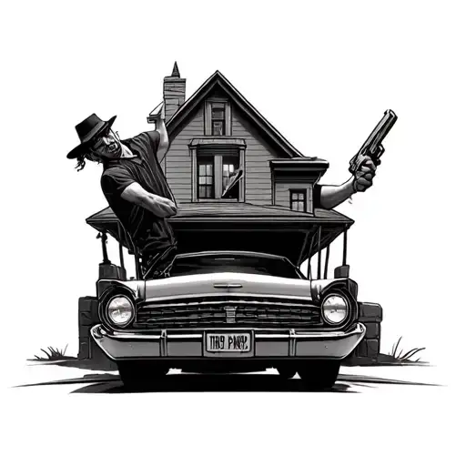 A Trap House On A Car Doing Dress And A Man Holding A Gun