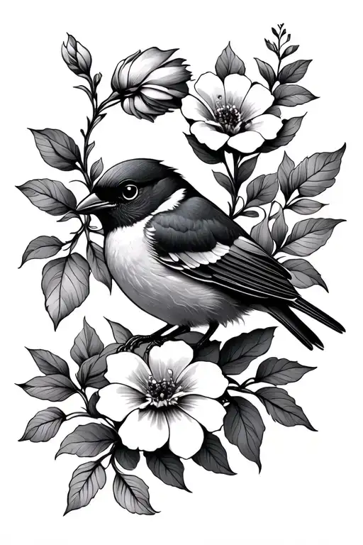 Bird And Flowers