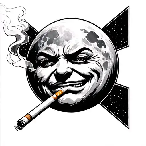 Moon With A Smirky Face Smoking A Joint Of Weed