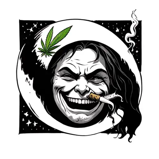 Half Moon With A Smirky Face Smoking A Joint Of Weed