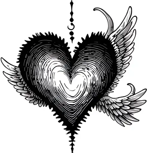 Heart Shape From Finger Print With Angel Wings