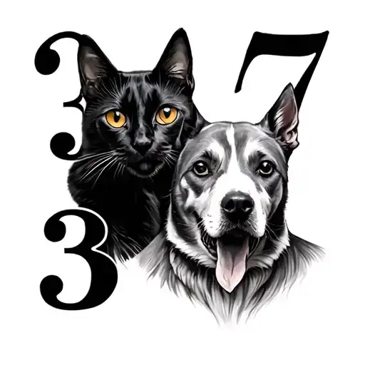 Number 3 Includind A Dog Head And Number 7 Including A Black Cat