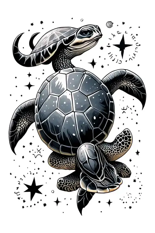 Space Themed Featuring A Turtle Plus The Star Signs Of Taurus And Aquarius