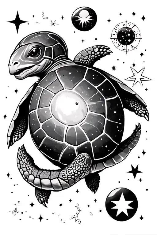 Space Themed Featuring A Turtle Plus The Star Signs Of Taurus And Aquarius