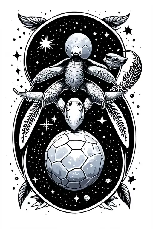 Space Themed Featuring A Turtle Plus The Star Signs Of Taurus And Aquarius