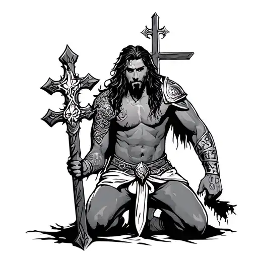 Warrior Kneeling At Cross