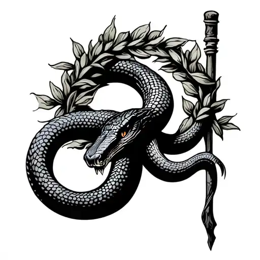 Snake On Staff With Wreath Around It