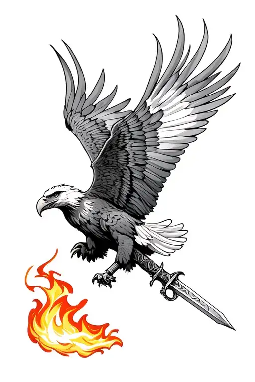 An Eagle Soaring Holding A Flaming Sword