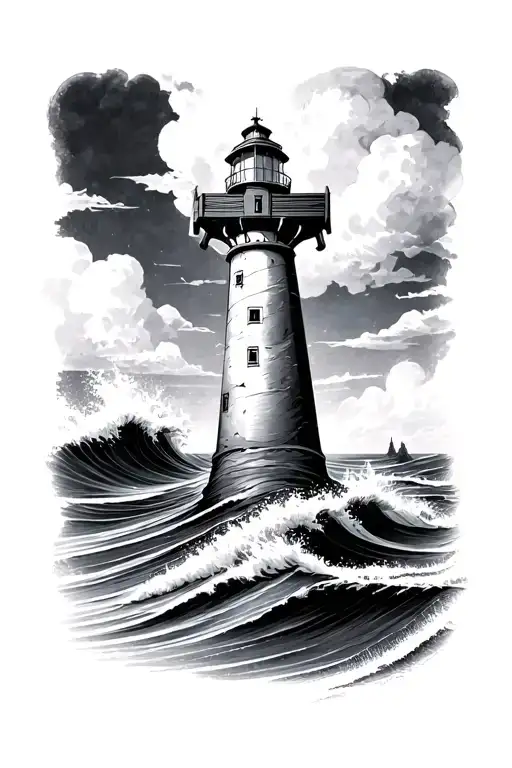 Cross With A Lighthouse And Waves Crashing