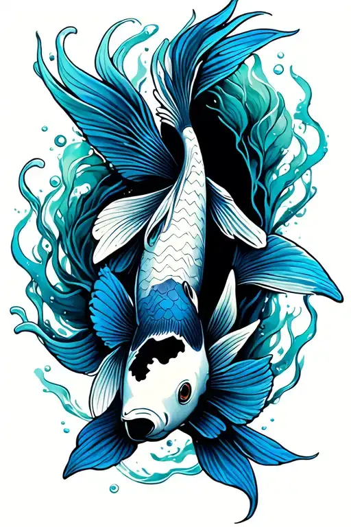 Koi Fish Swimming Blue Black And Green