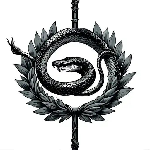 Snake On Staff With Wreath Around It