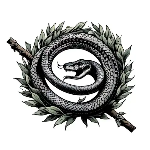 Snake On Staff With Wreath Around It