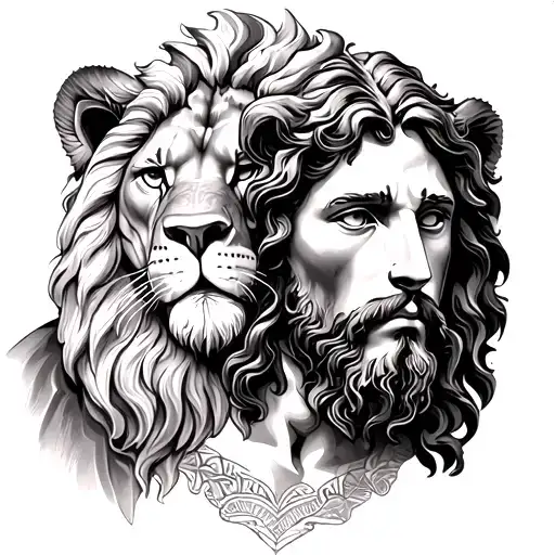 Jesus Christ And A Lion Head